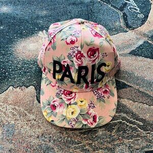 Paris Floral Baseball Cap Pink Cotton Adjustable Strapback Hat Vintage Y2K Women